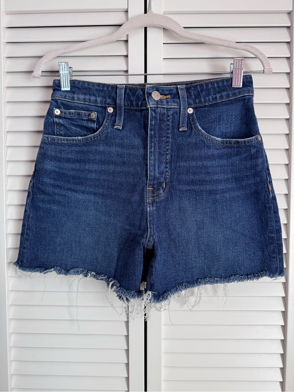 Madewell Curvy High-Rise Blue Denim Jean Shorts Raw Hem Festival Western Size 27